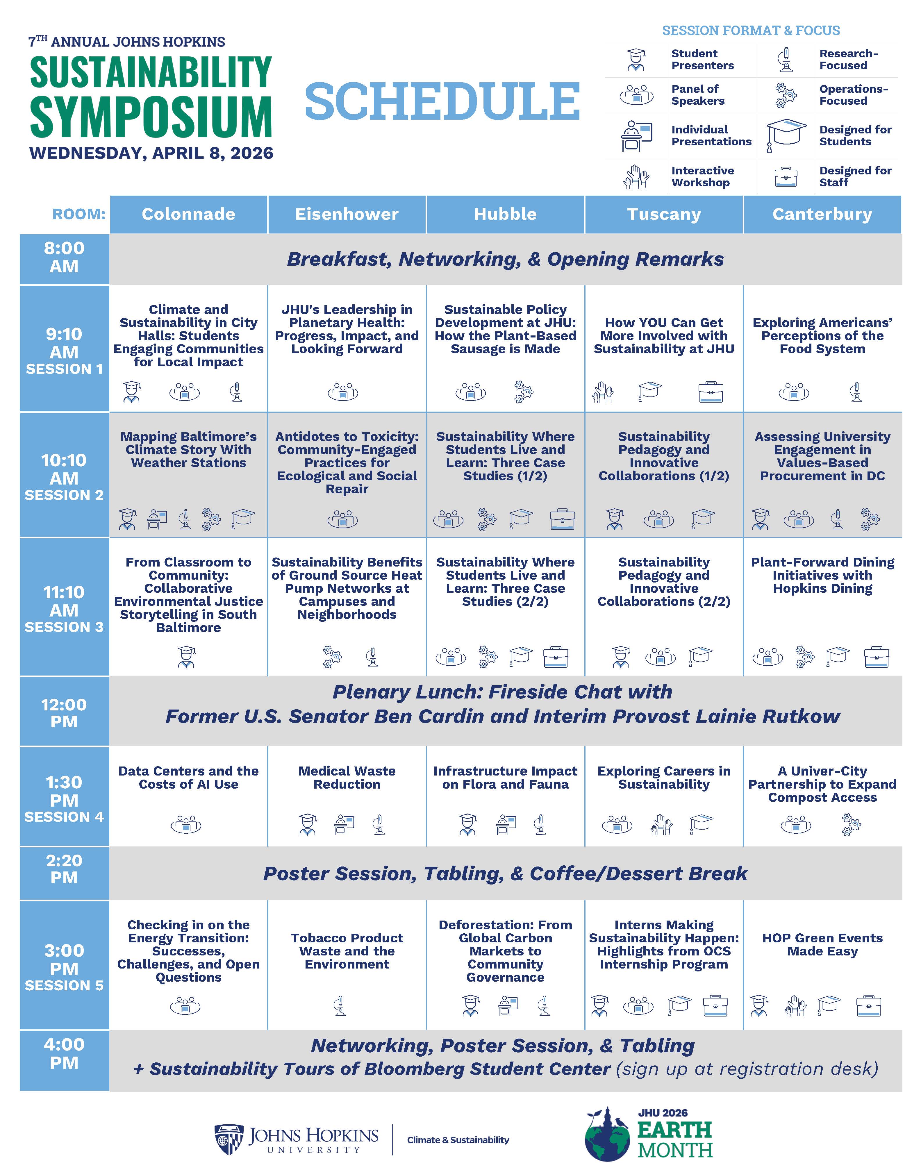 JHU 2026 Sustainability Symposium schedule-at-a-glance.
